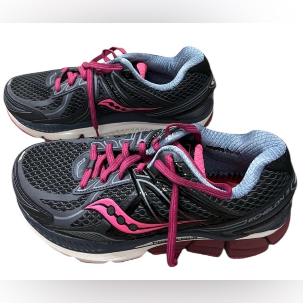 Saucony Echelon power Grid 7.5 black, blue, pink & purple lace up sneakers